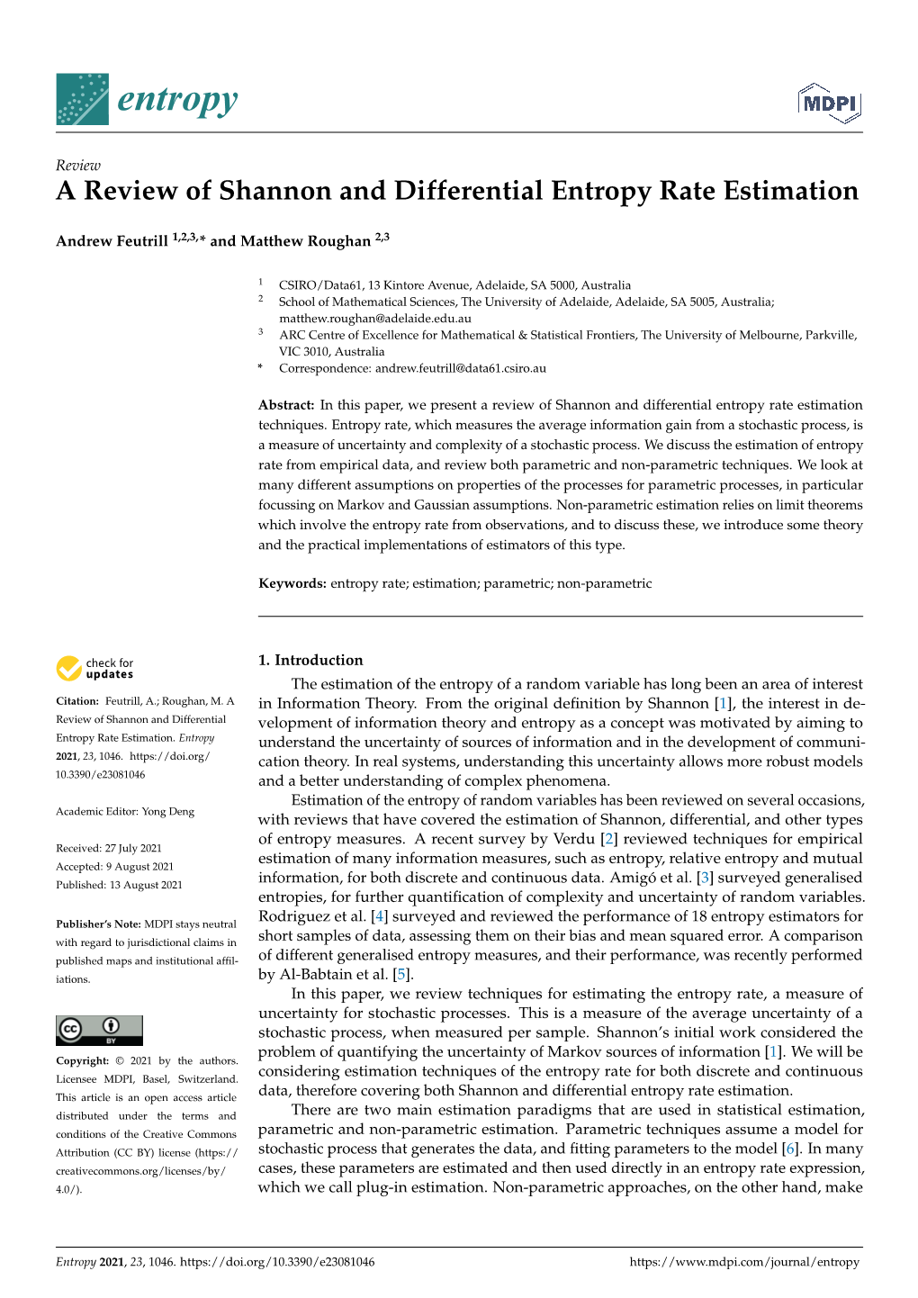 A Review of Shannon and Differential Entropy Rate Estimation