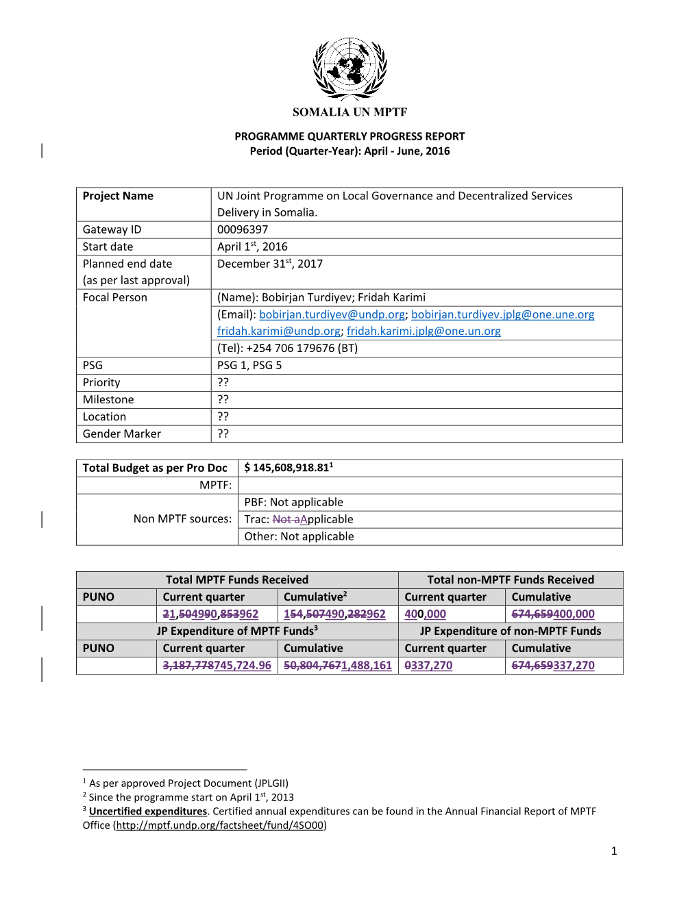 1 Project Name UN Joint Programme on Local Governance And