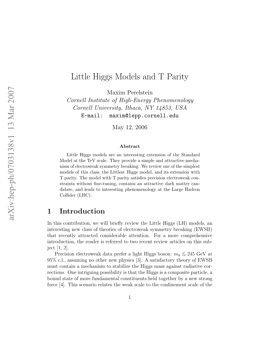 Little Higgs Models and T Parity