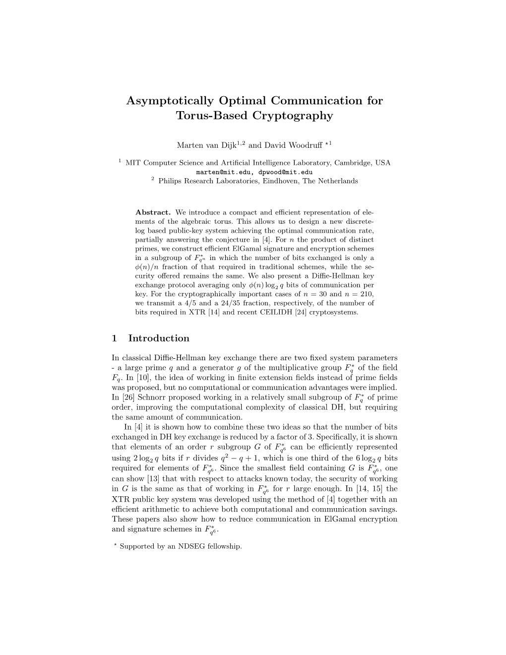 Asymptotically Optimal Communication for Torus-Based Cryptography