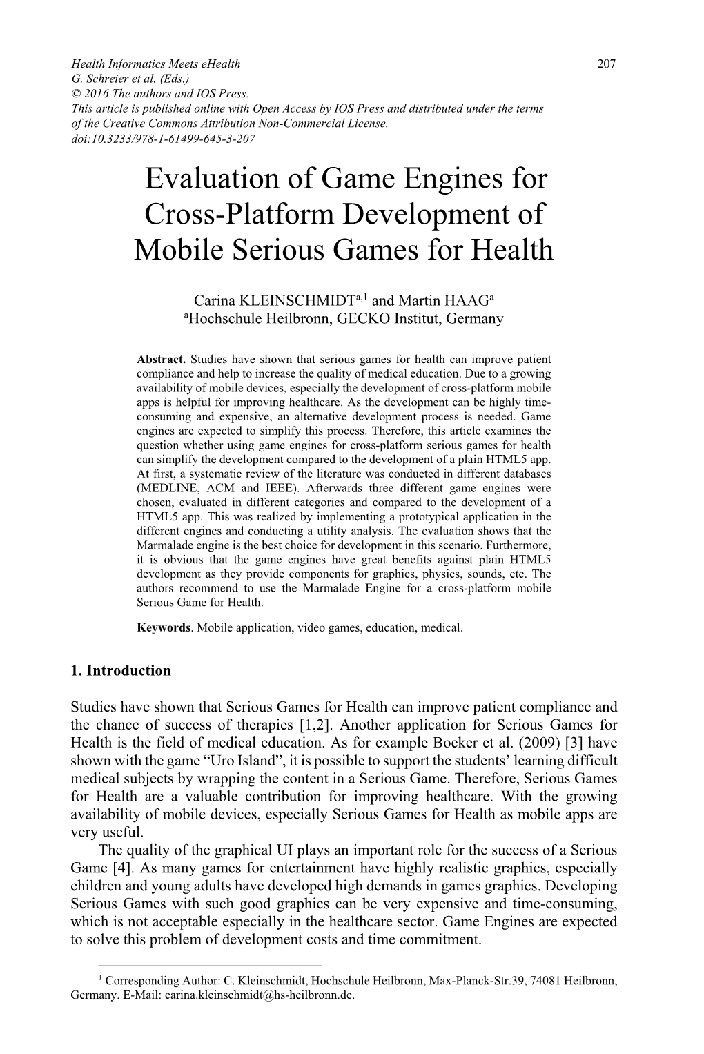 Evaluation of Game Engines for Cross-Platform Development of Mobile Serious Games for Health