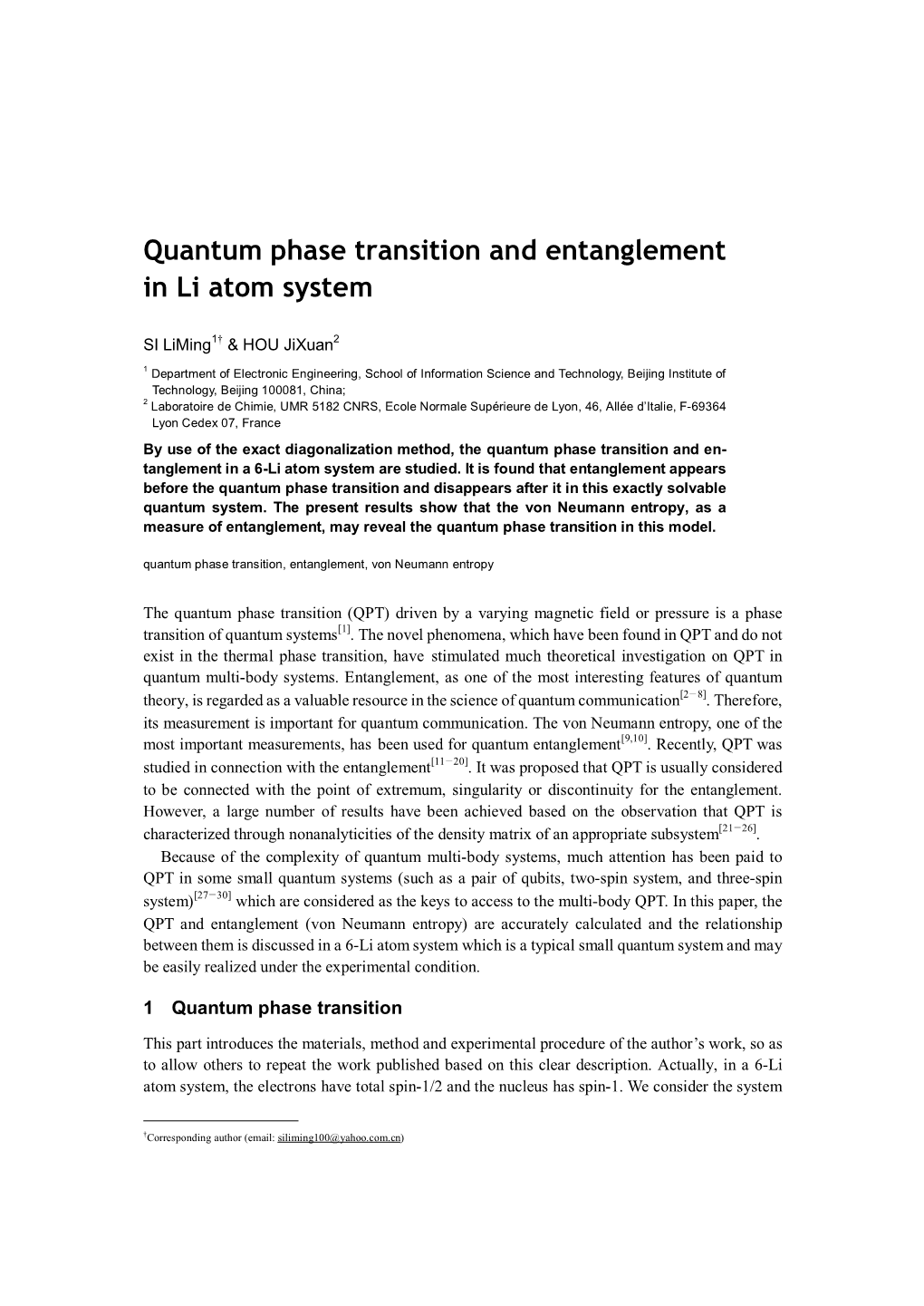 Quantum Phase Transition and Entanglement in Li Atom System