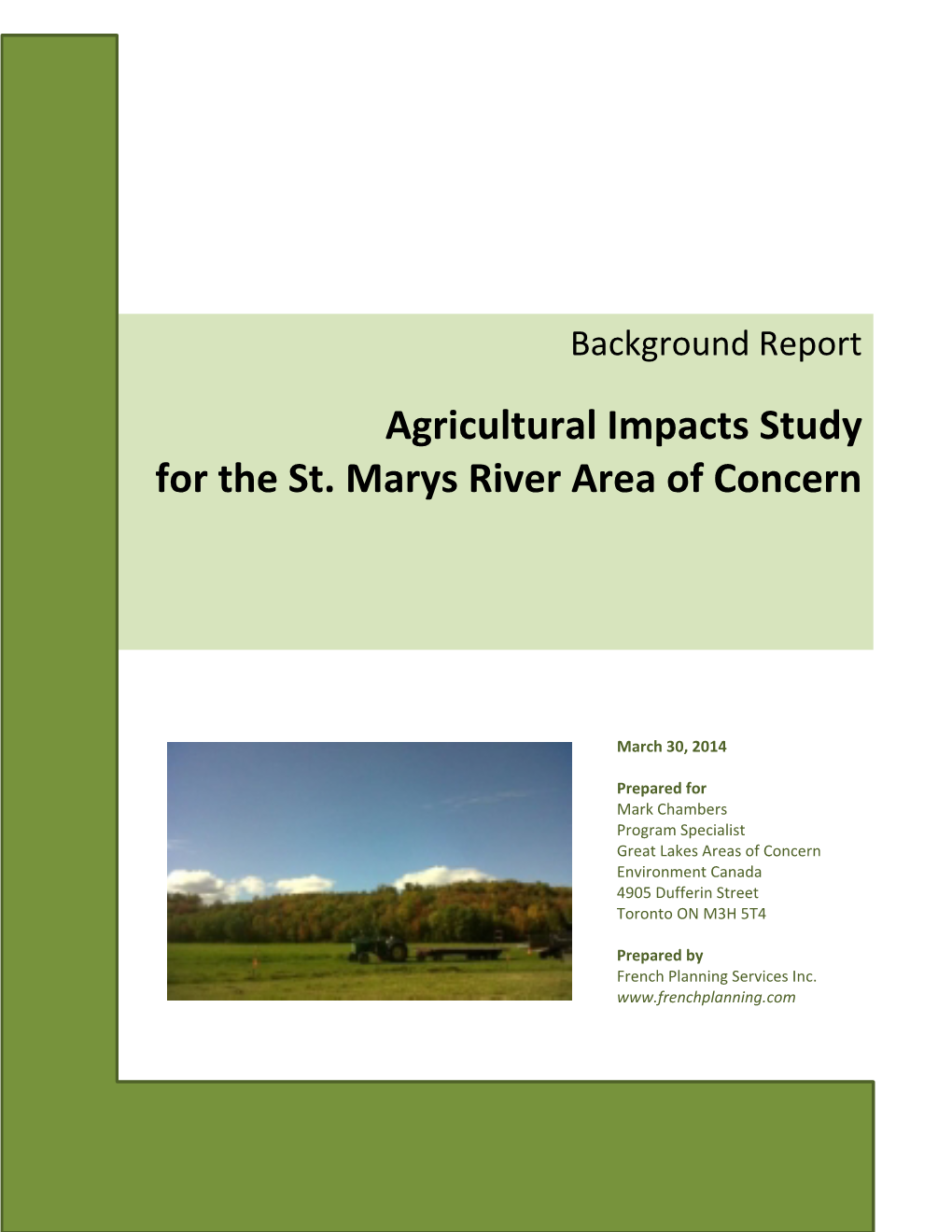 Agricultural Impacts Study for the St. Marys River Area of Concern