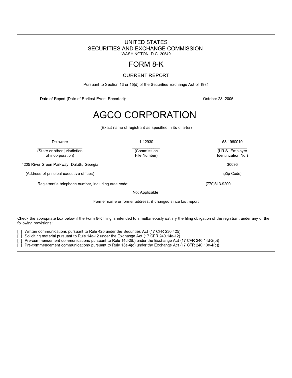 AGCO CORPORATION ______(Exact Name of Registrant As Specified in Its Charter)