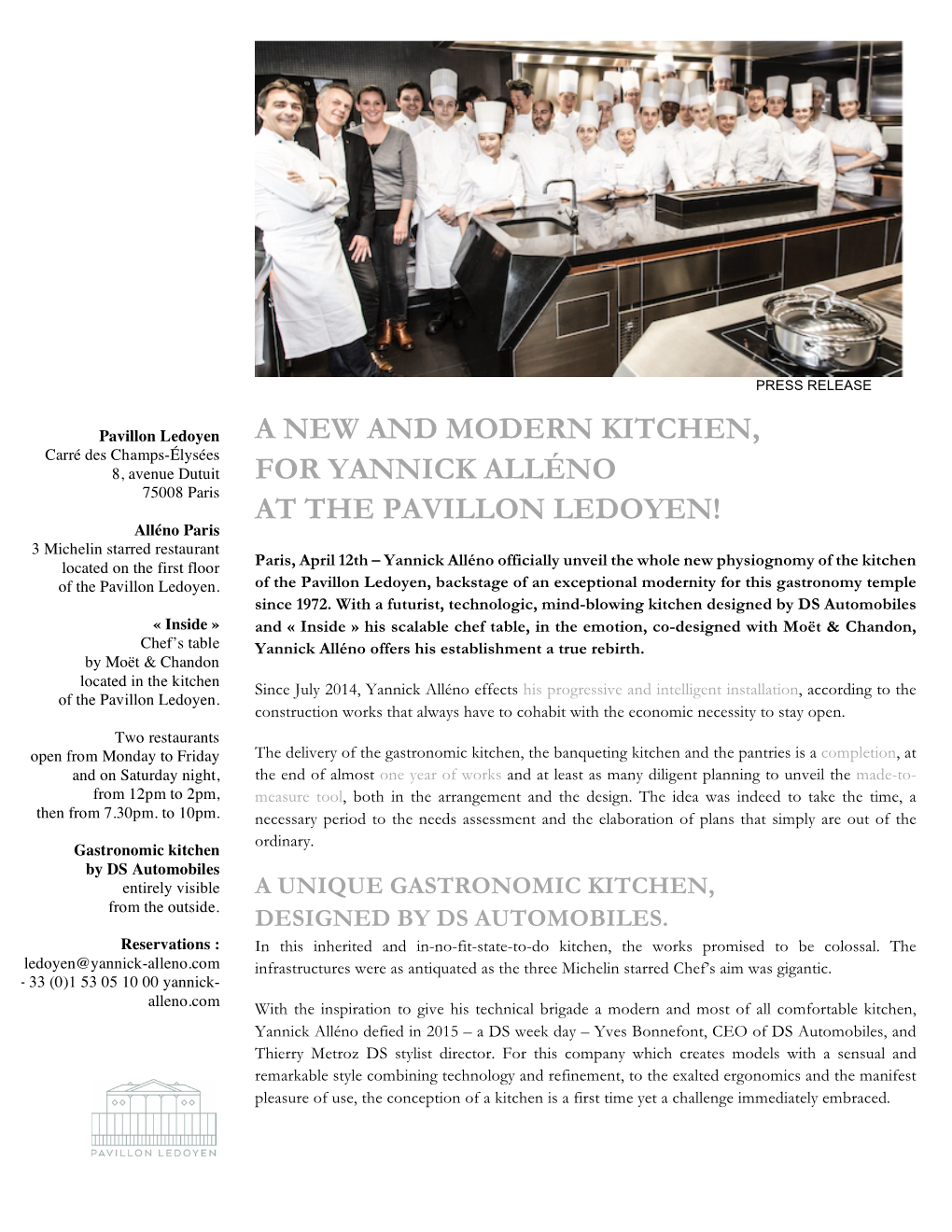 A New and Modern Kitchen, for Yannick Alléno at The