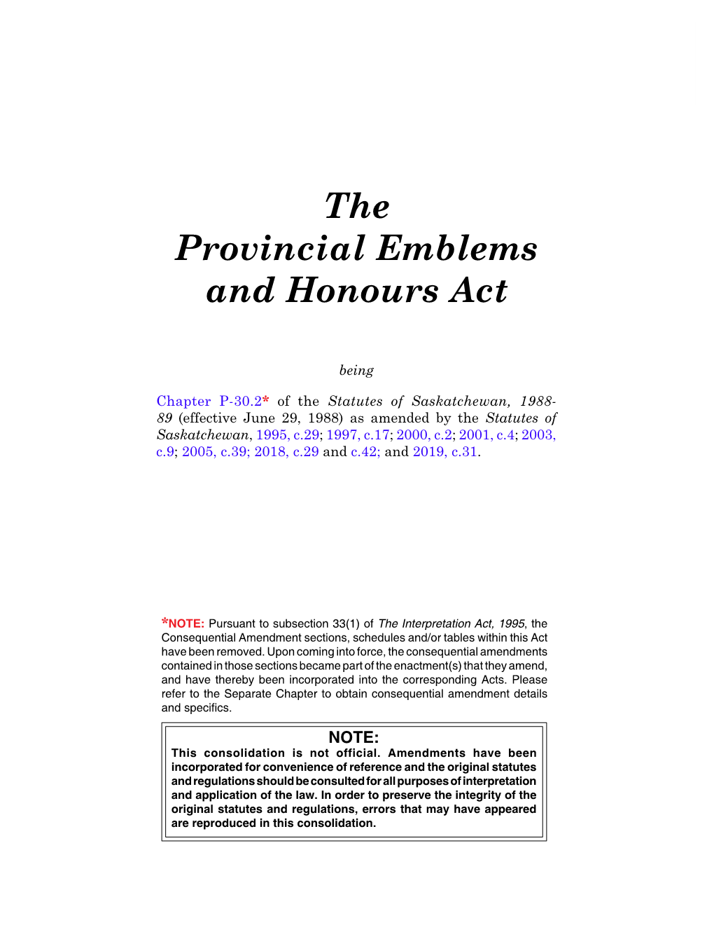 Provincial Emblems and Honours Act, P-30.2