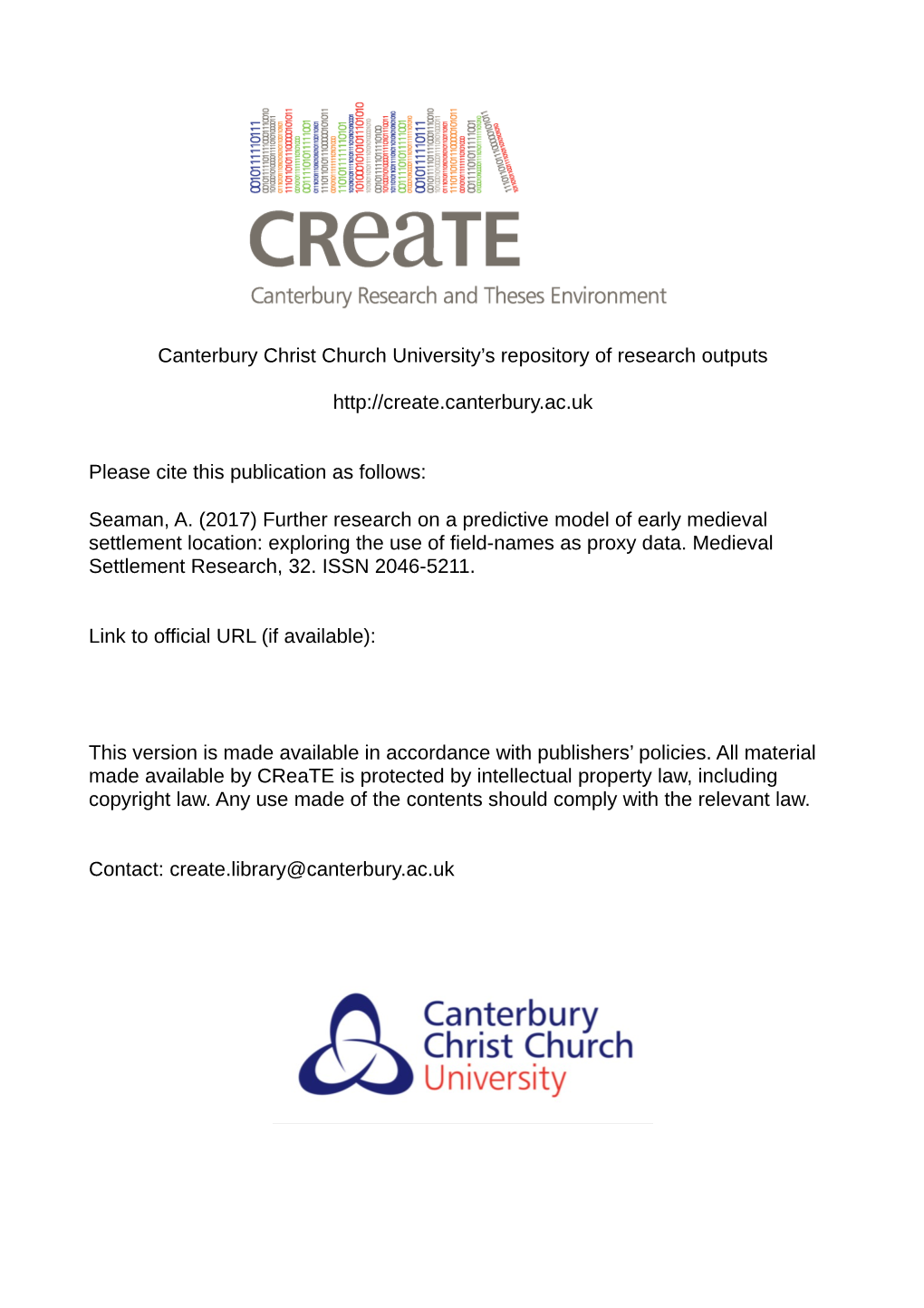 Canterbury Christ Church University's Repository of Research Outputs Http