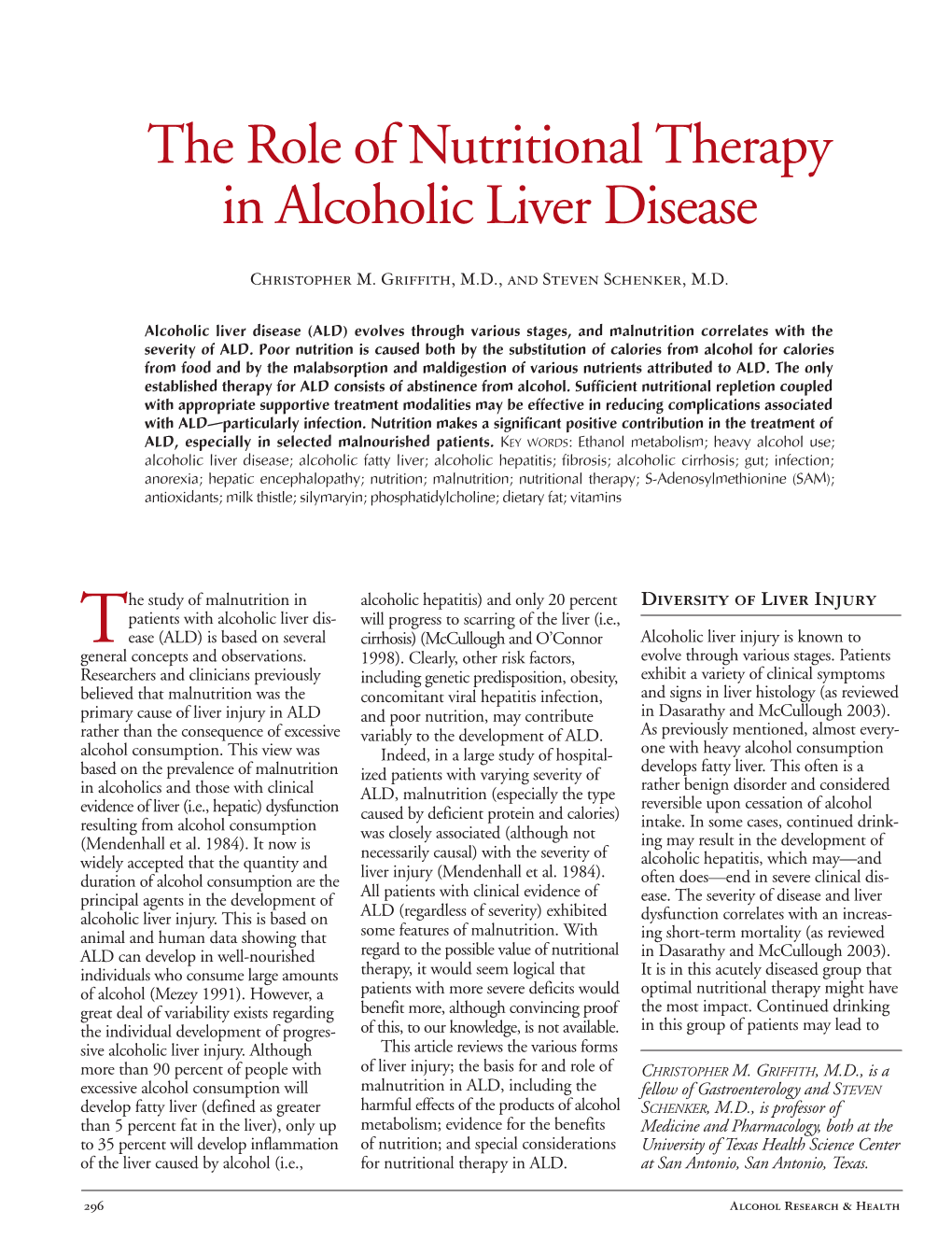 The Role of Nutritional Therapy in Alcoholic Liver Disease