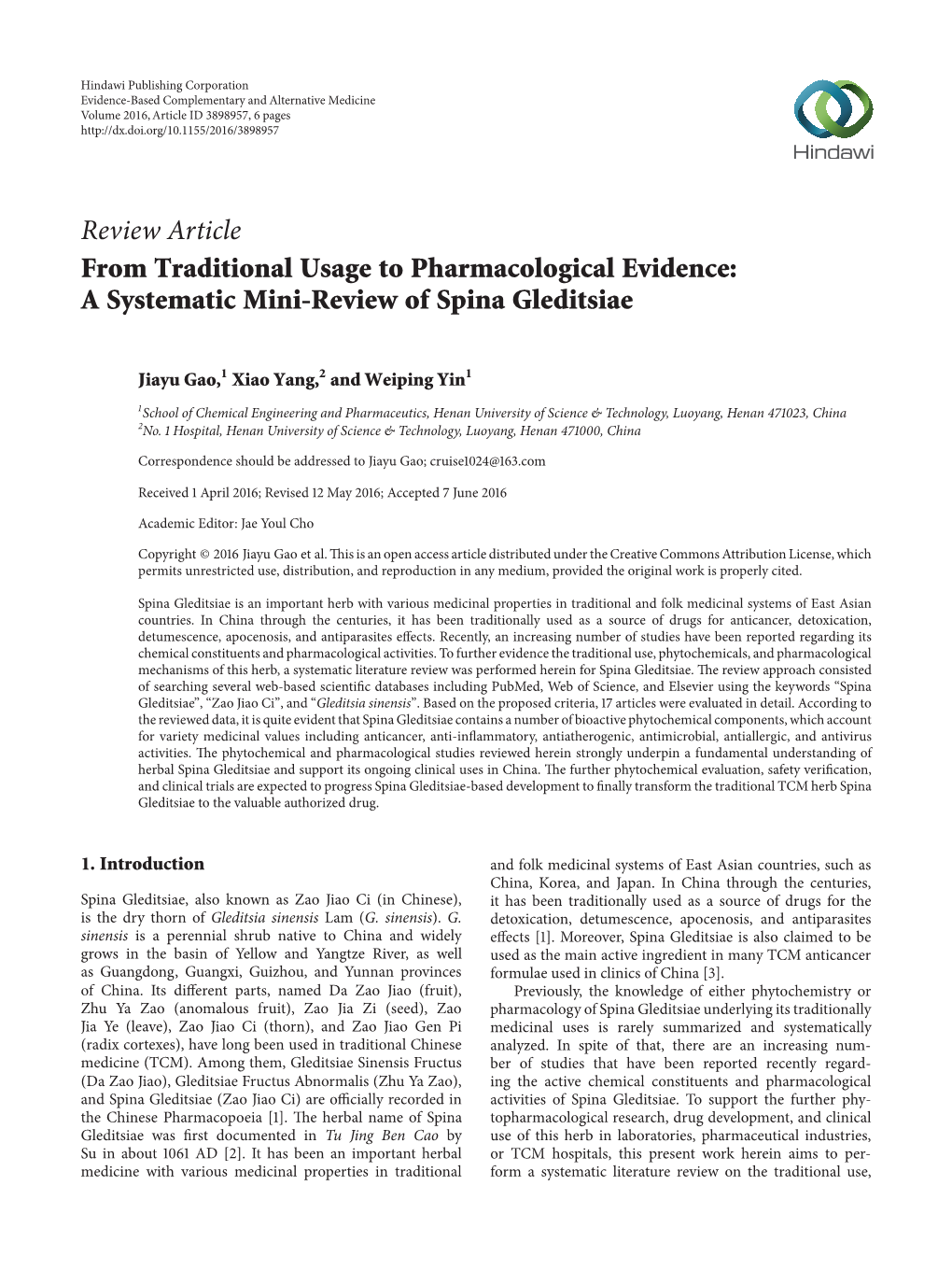 From Traditional Usage to Pharmacological Evidence: a Systematic Mini-Review of Spina Gleditsiae