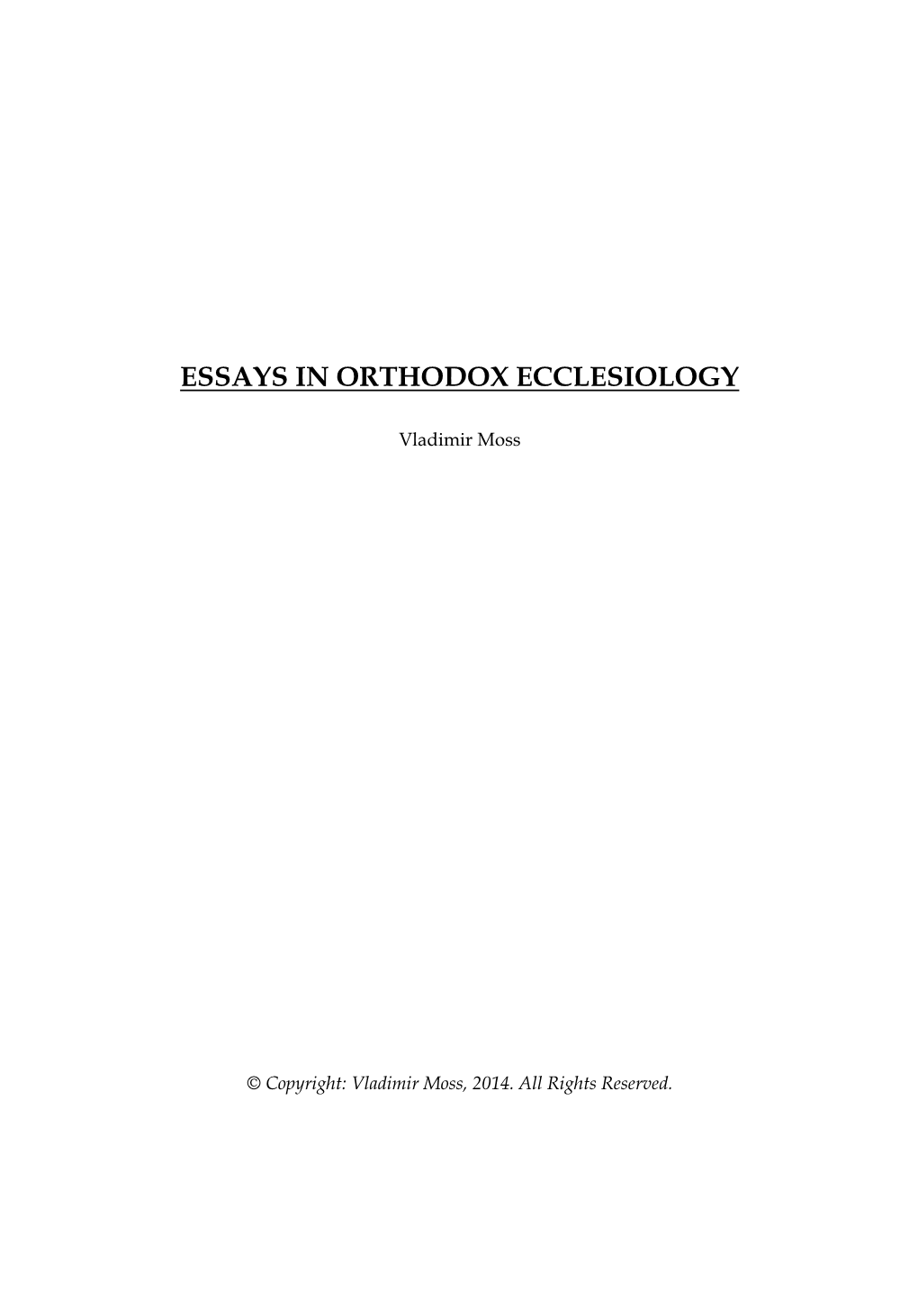 Essays in Orthodox Ecclesiology