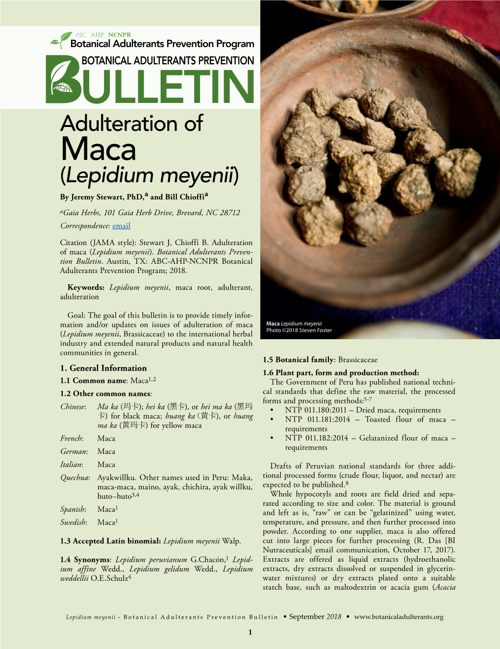 Adulteration of (Lepidium Meyenii)