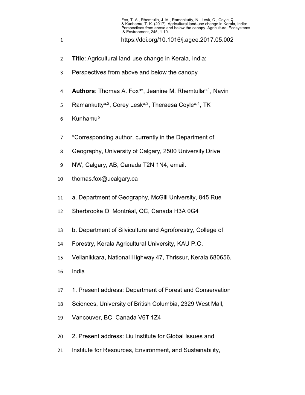 Title: Agricultural Land-Use Change in Kerala, India: Perspectives from Above And