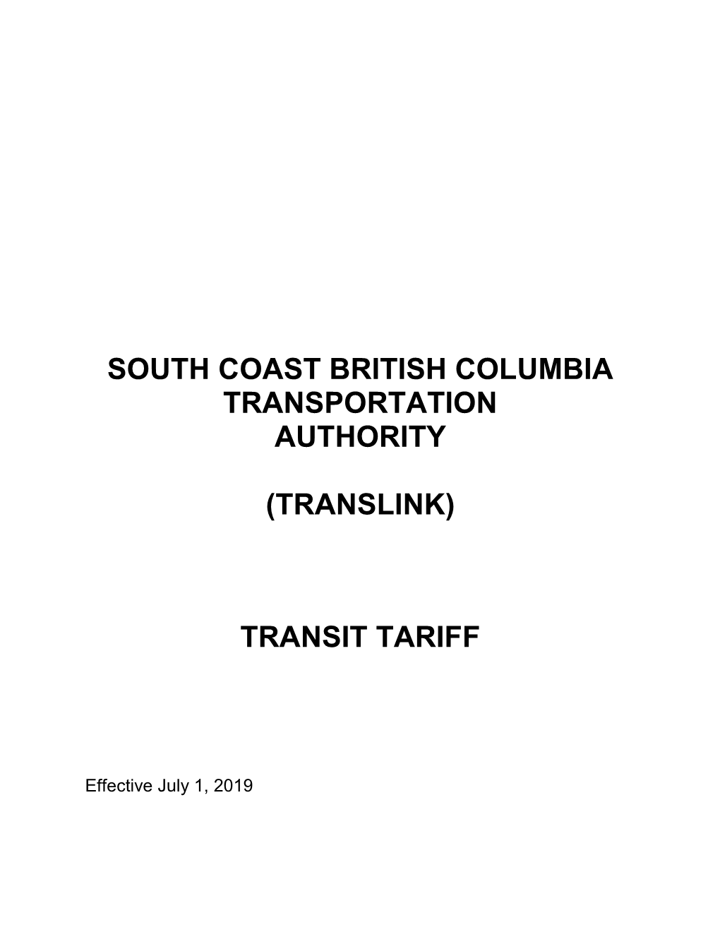 (Translink) Transit Tariff