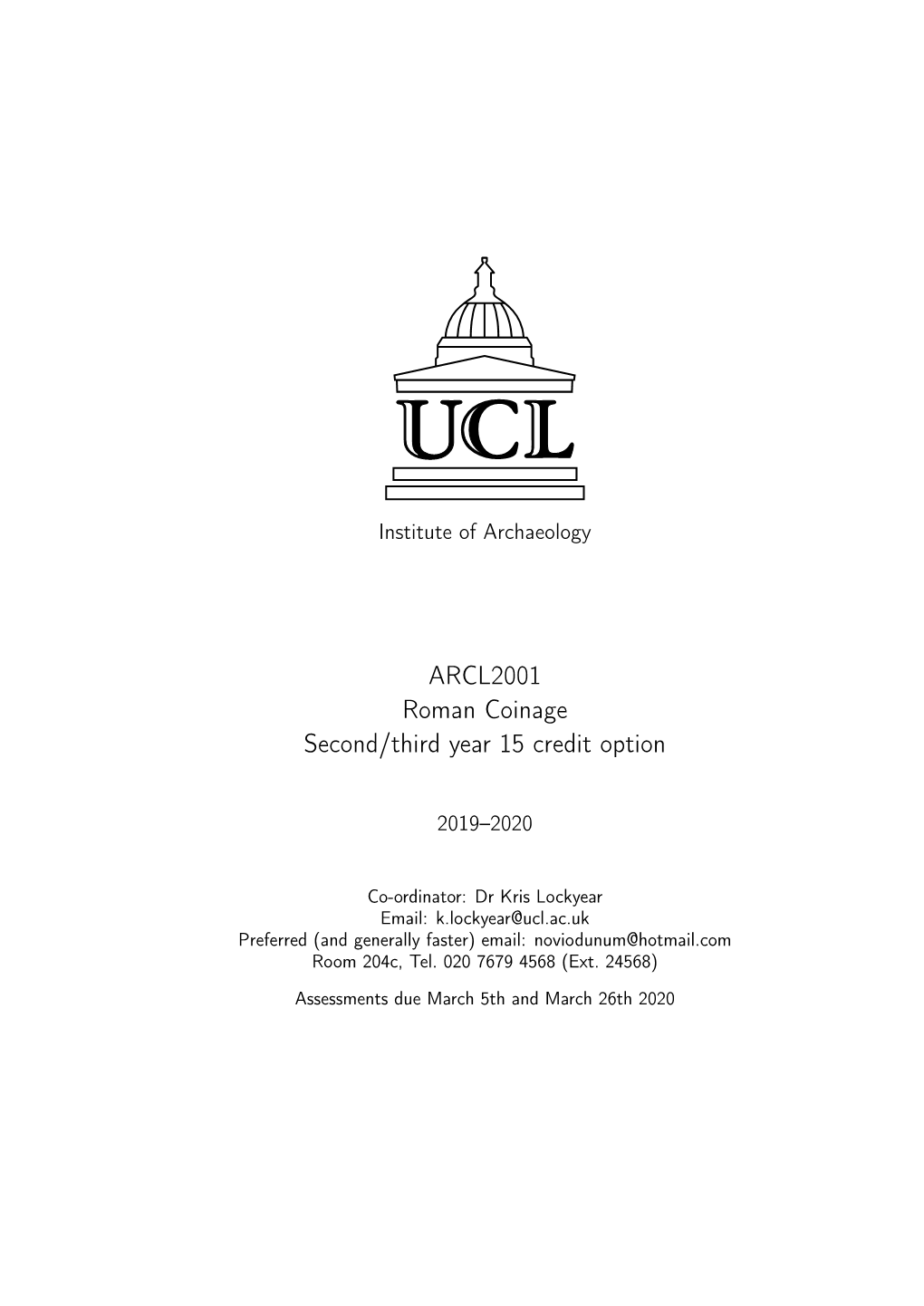 ARCL2001 Roman Coinage Second/Third Year 15 Credit Option