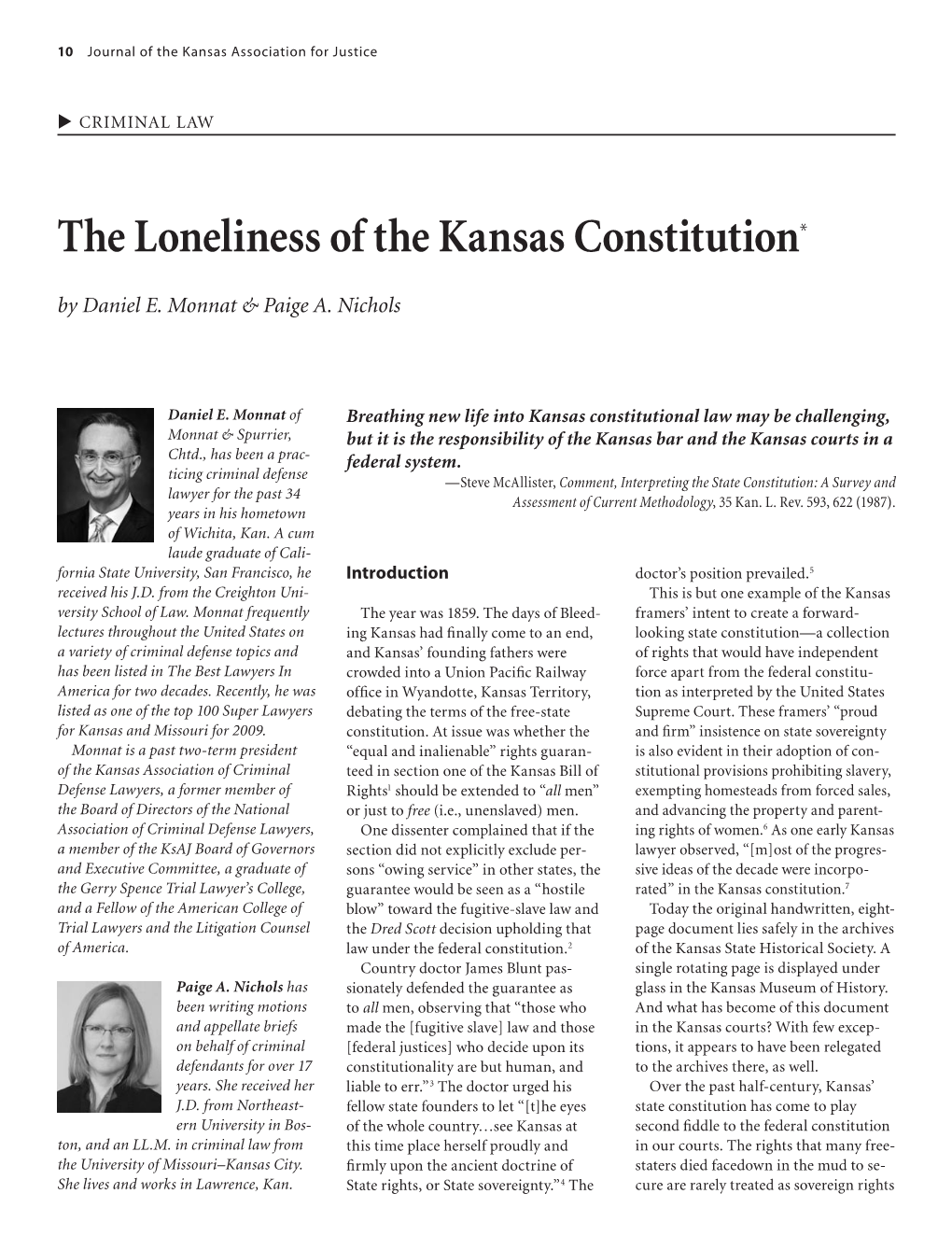 The Loneliness of the Kansas Constitution* by Daniel E