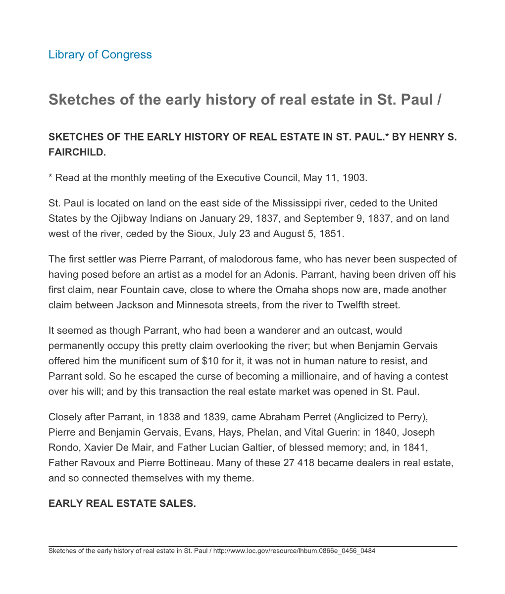 Sketches of the Early History of Real Estate in St. Paul