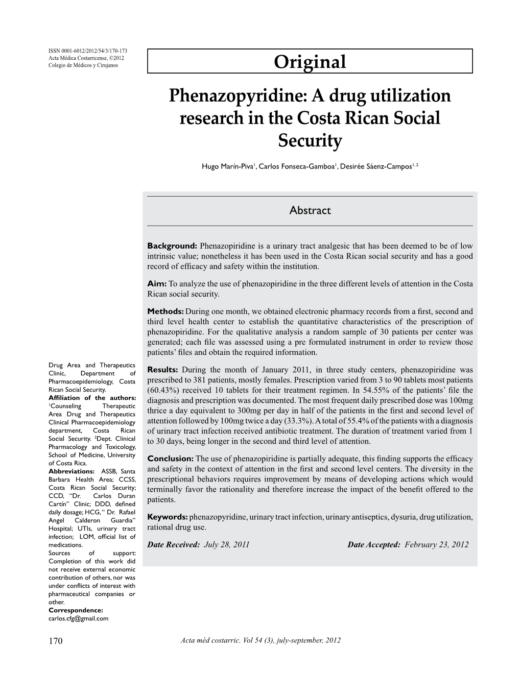 Original Phenazopyridine: a Drug Utilization Research in the Costa Rican Social Security