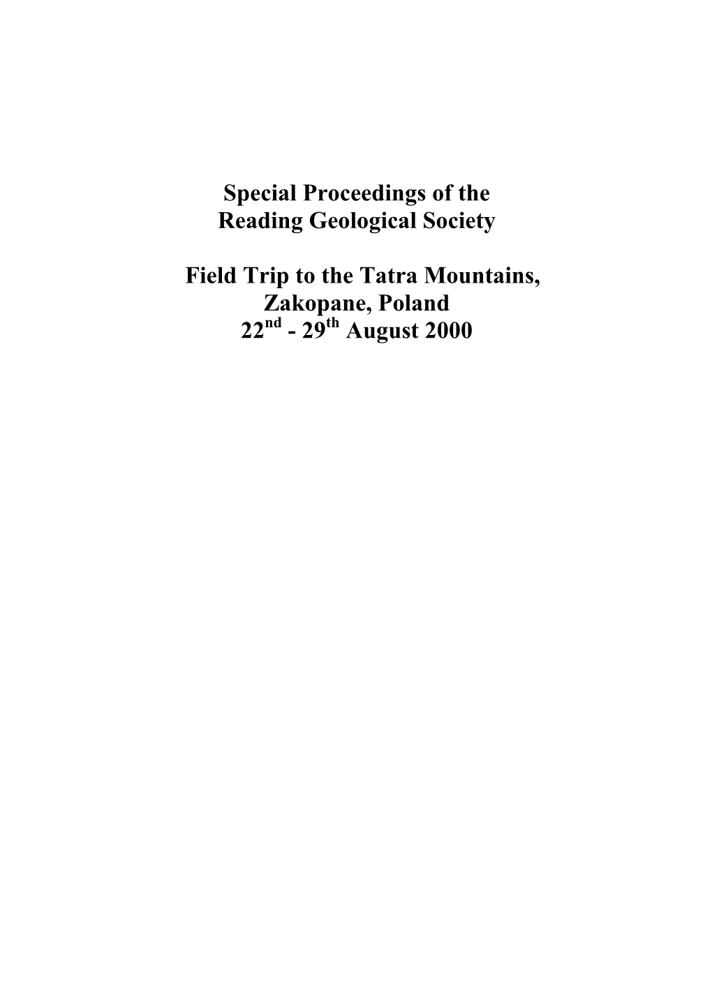 Proceedings Tatra