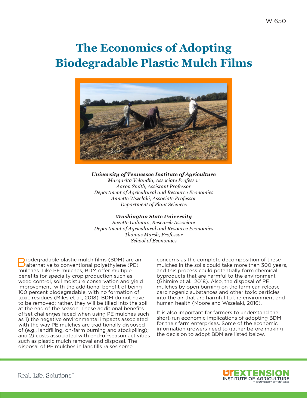 The Economics of Adopting Biodegradable Plastic Mulch Films