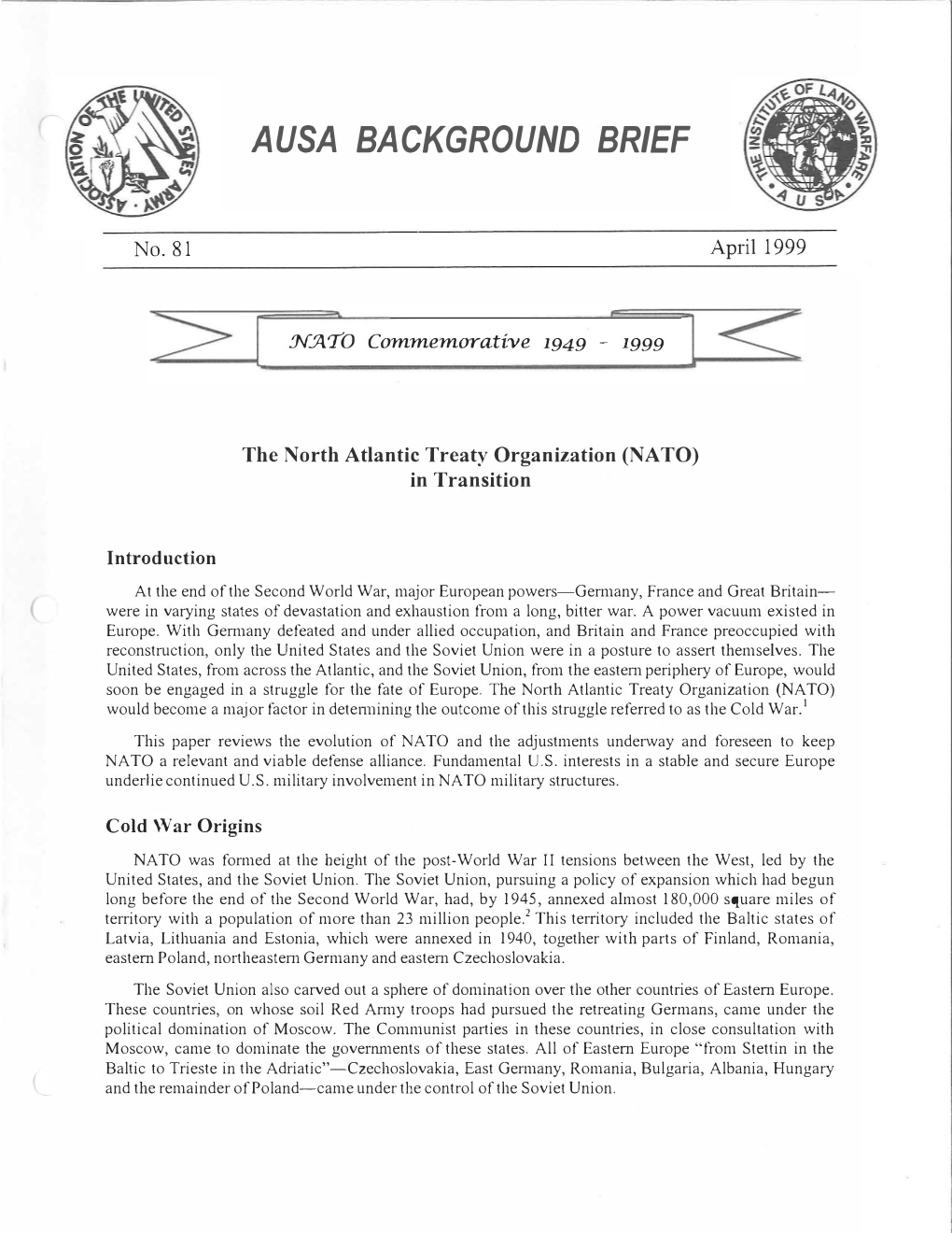 The North Atlantic Treaty Organization (NATO) in Transition