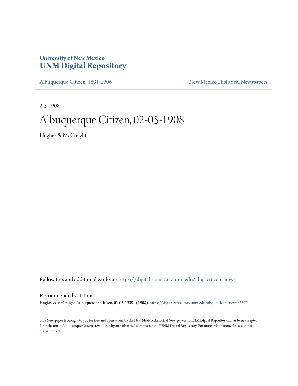 Albuquerque Citizen, 02-05-1908 Hughes & Mccreight