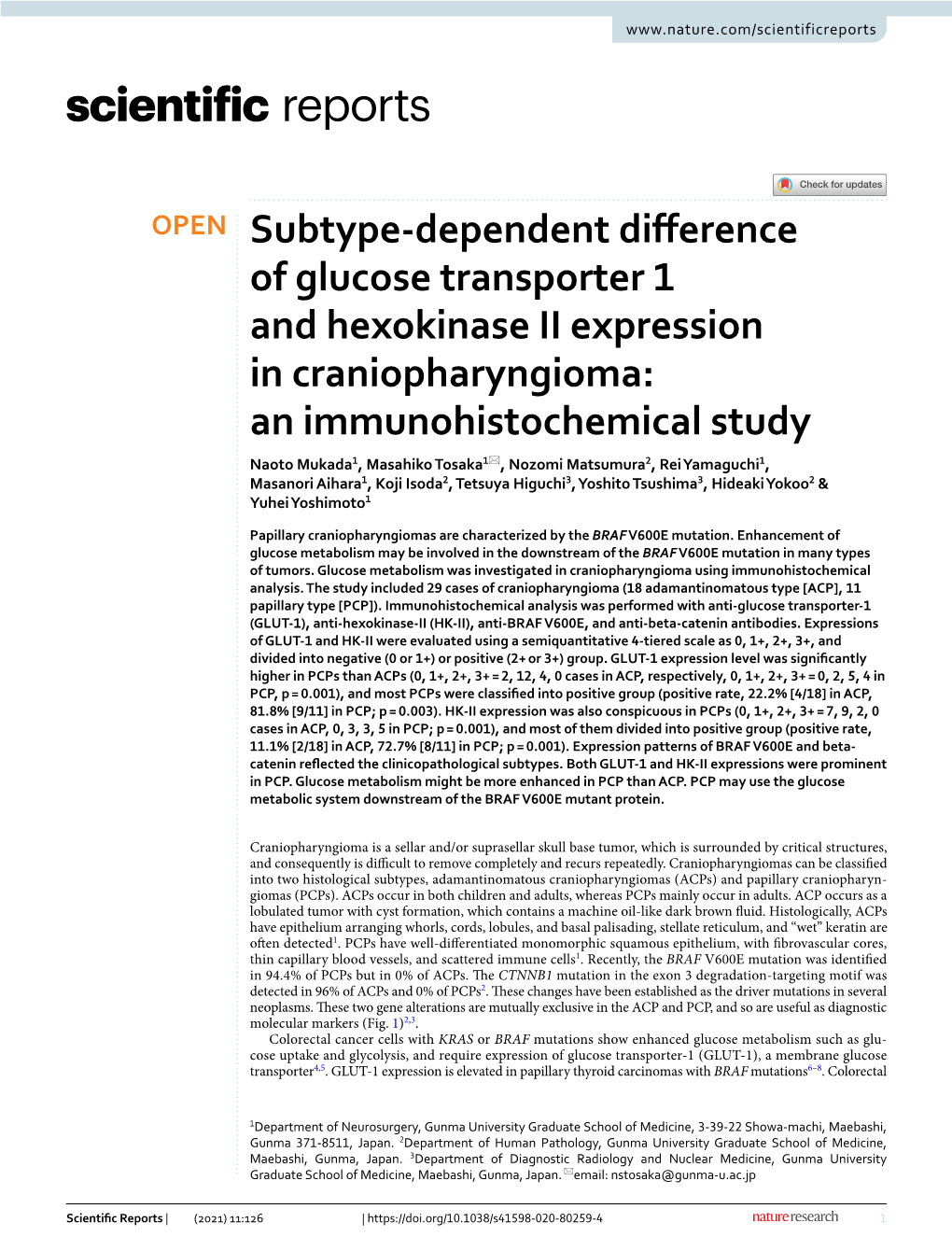Subtype-Dependent Difference of Glucose Transporter 1 And
