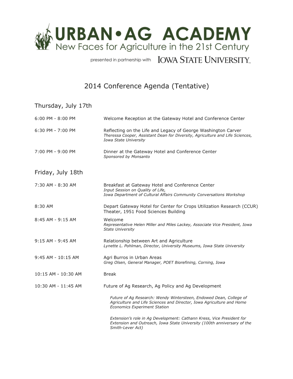 2014 Conference Agenda (Tentative)