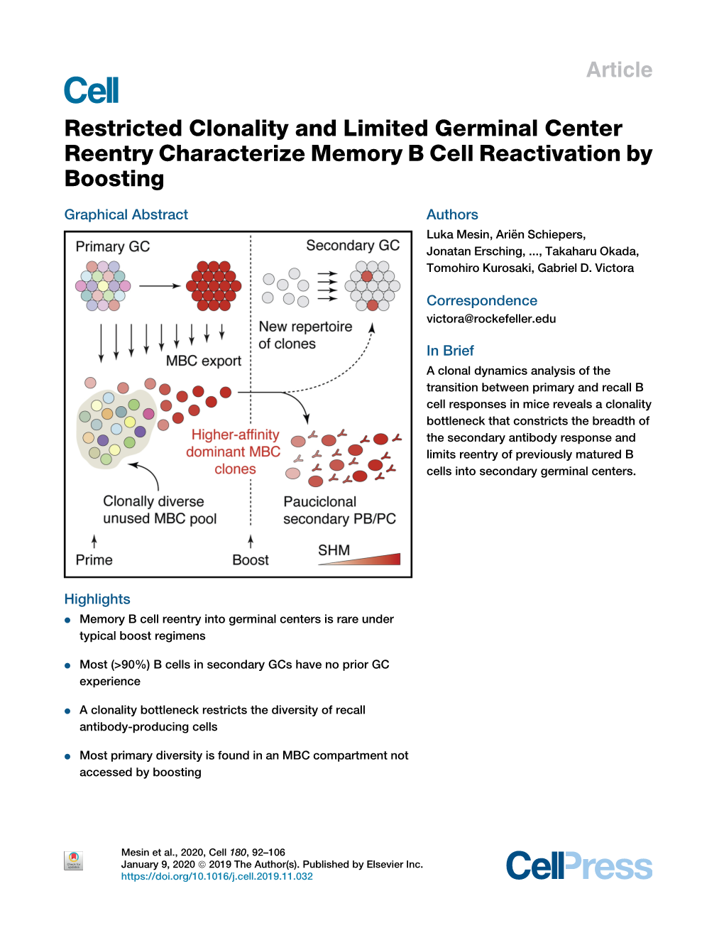 Restricted Clonality and Limited Germinal Center Reentry Characterize Memory B Cell Reactivation by Boosting