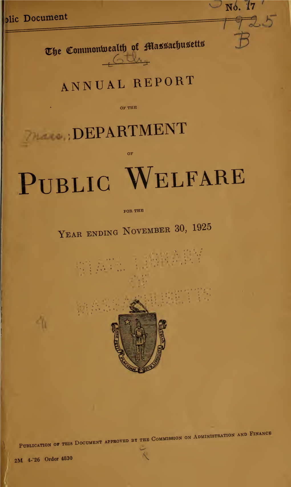 Annual Report of the Department of Public Welfare. Massachusetts