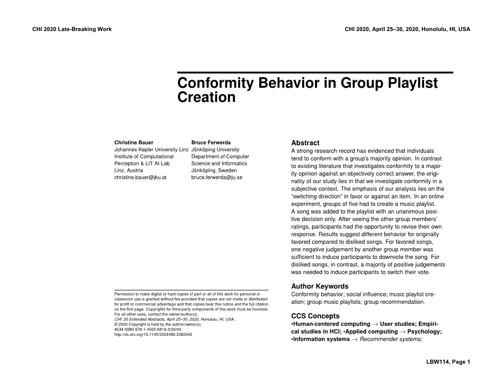 Conformity Behavior in Group Playlist Creation