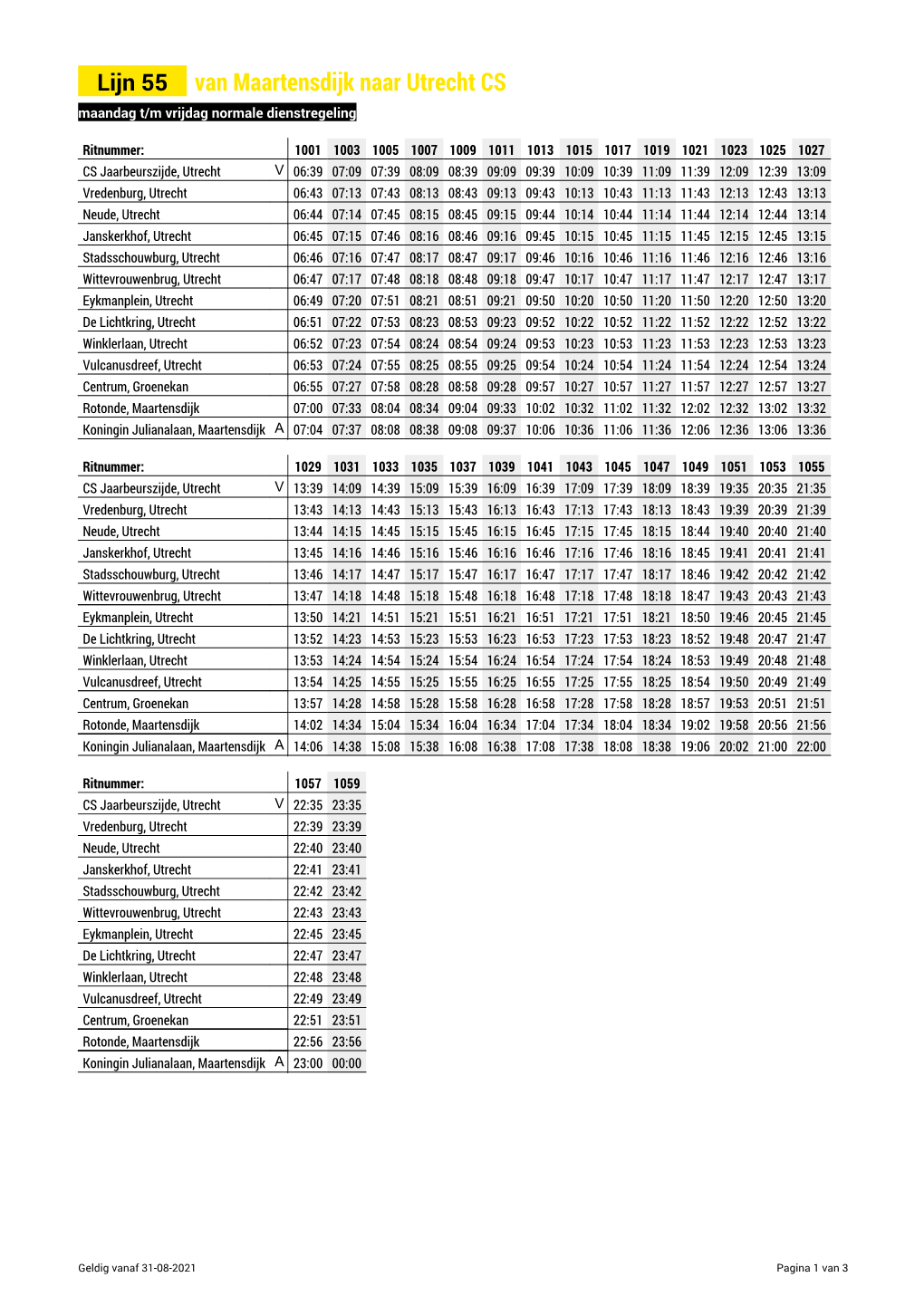 Lijn 55 Van Maartensdijk Naar Utrecht CS Maandag T/M Vrijdag Normale Dienstregeling