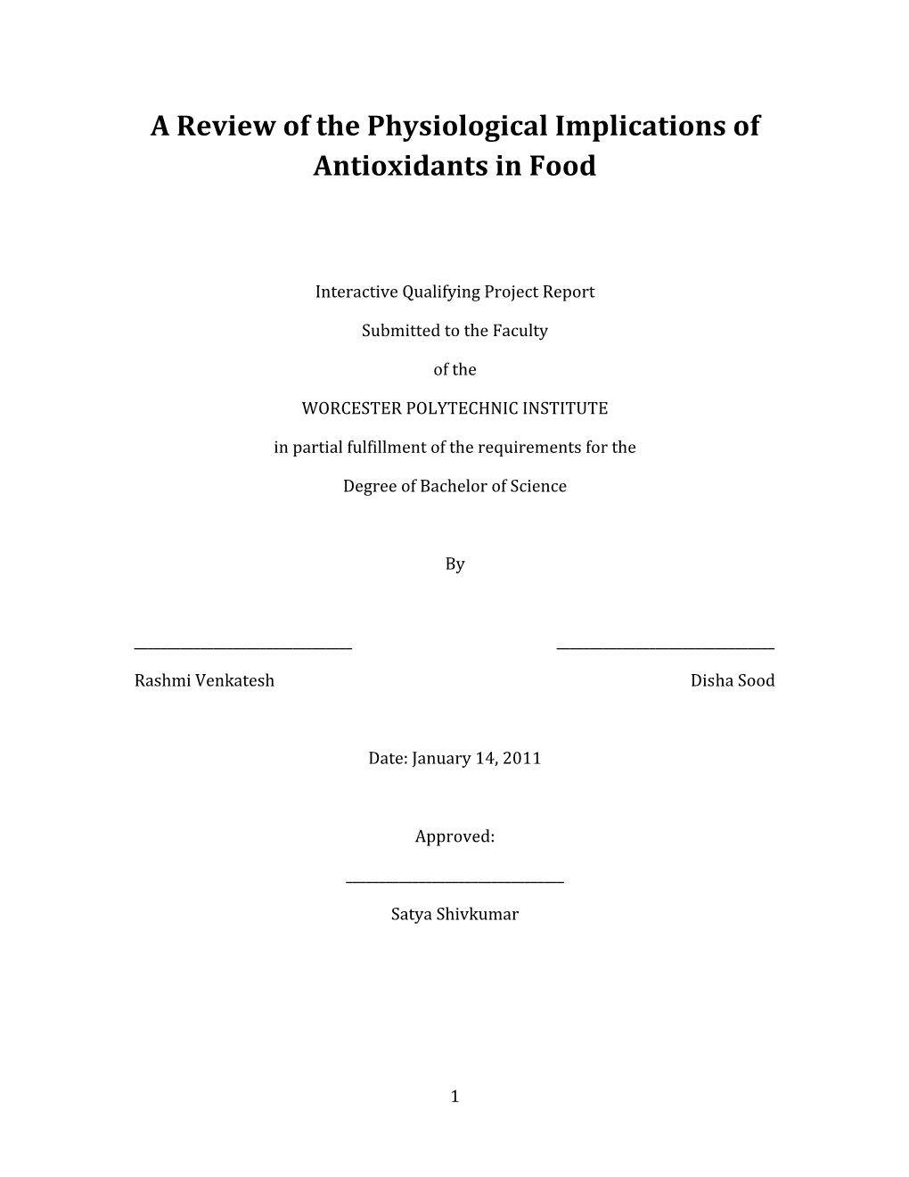 A Review of the Physiological Implications of Antioxidants in Food