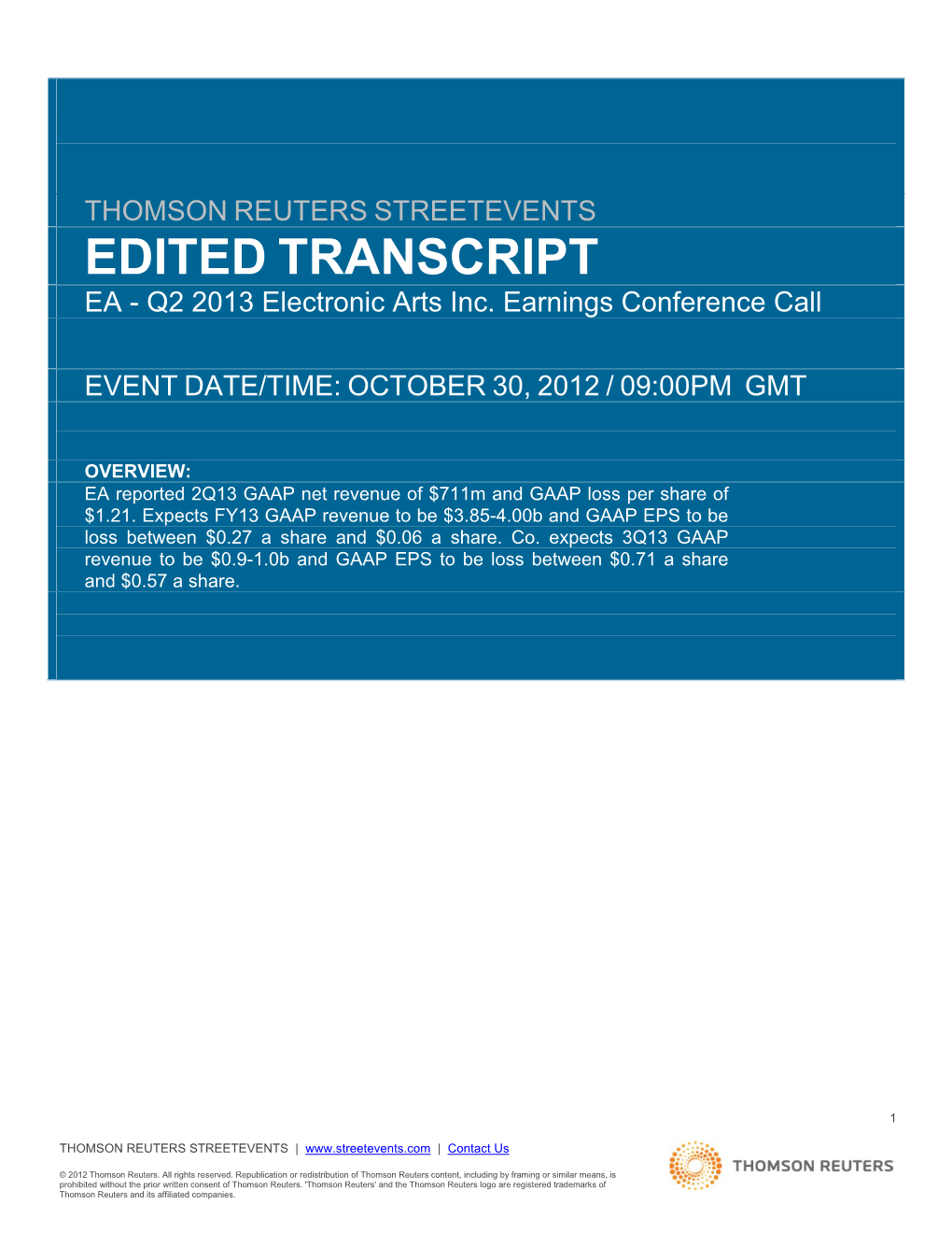 EDITED TRANSCRIPT EA - Q2 2013 Electronic Arts Inc