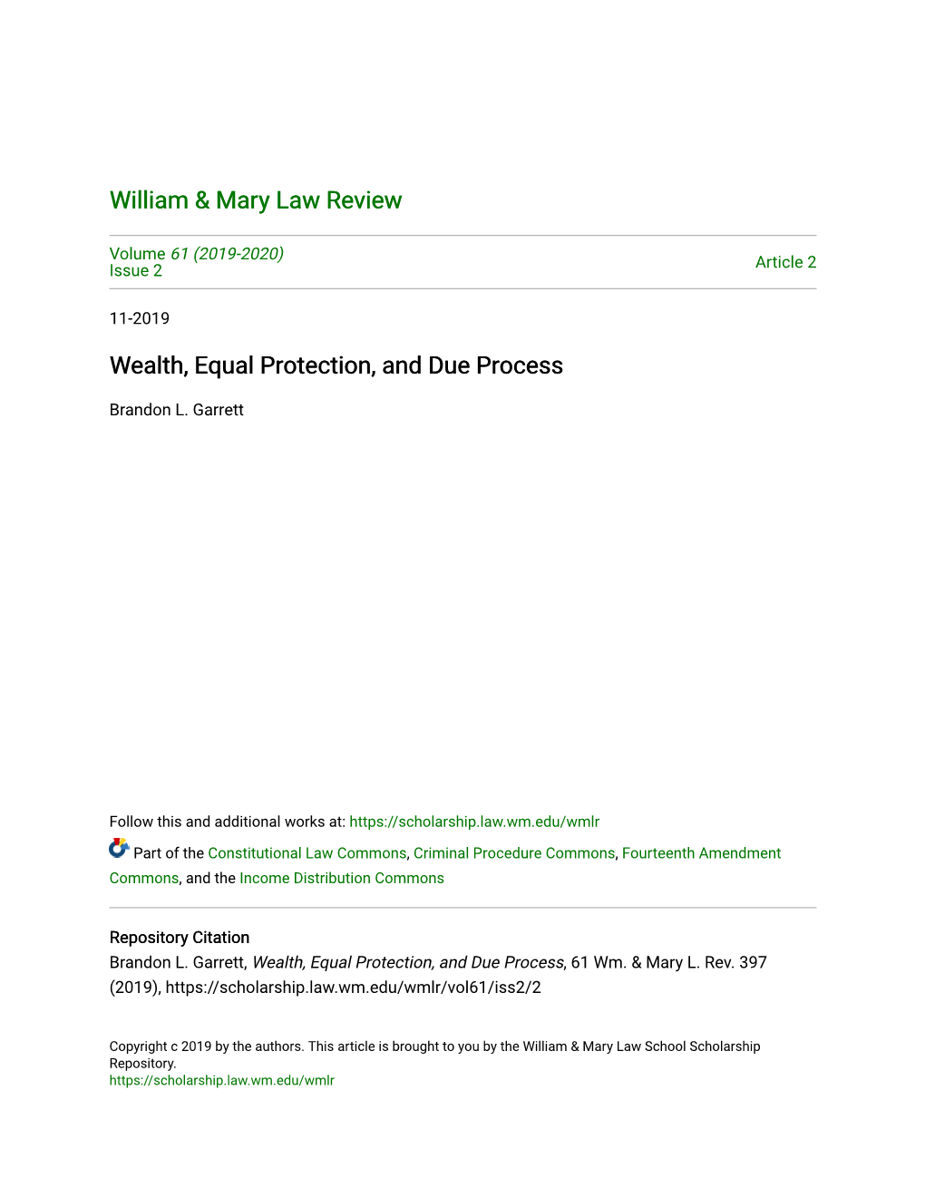 Wealth, Equal Protection, and Due Process