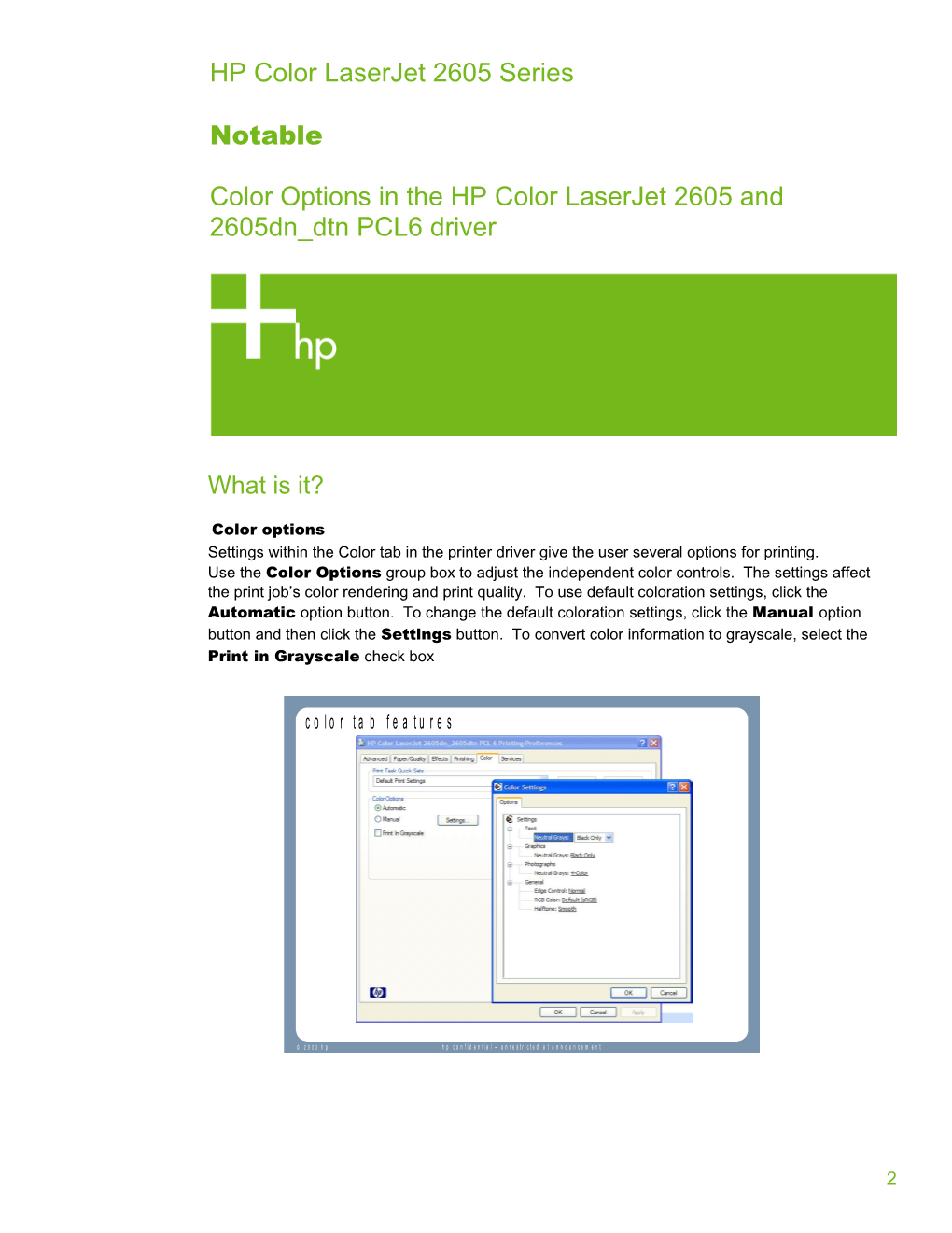 HP Color Laserjet 2605 Series Driver Color Options