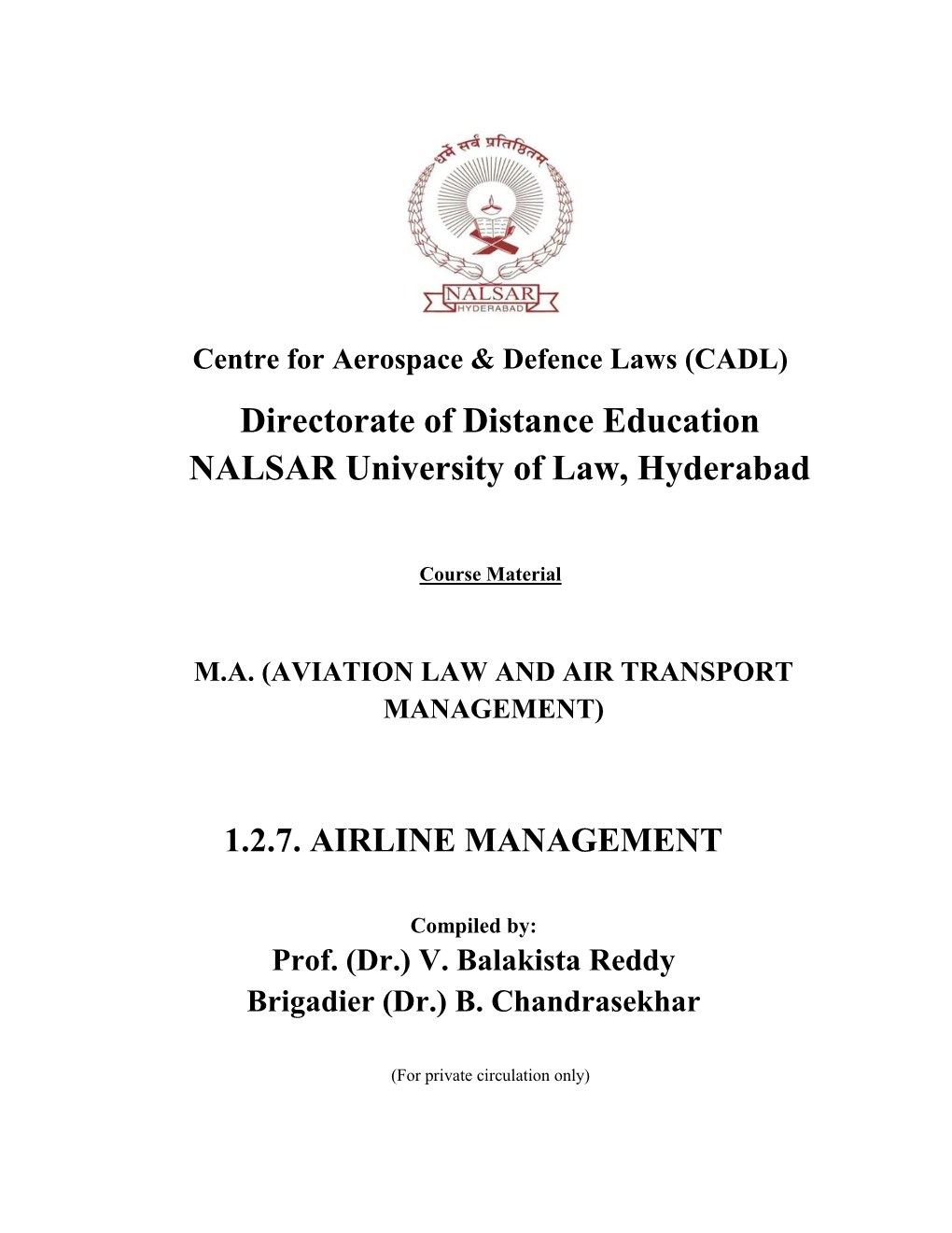 Directorate of Distance Education NALSAR University of Law, Hyderabad