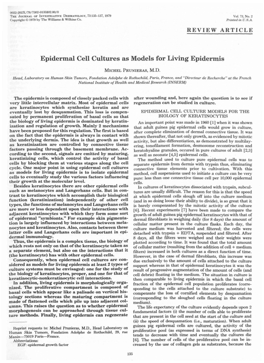 Epidermal Cell Cultures As Models for Living Epidermis