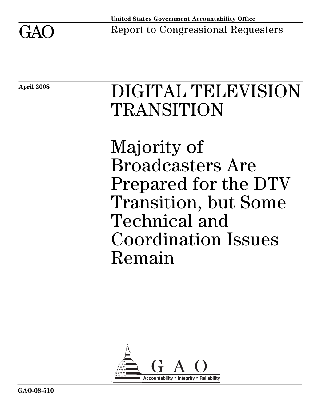 GAO-08-510 Digital Television Transition: Majority of Broadcasters