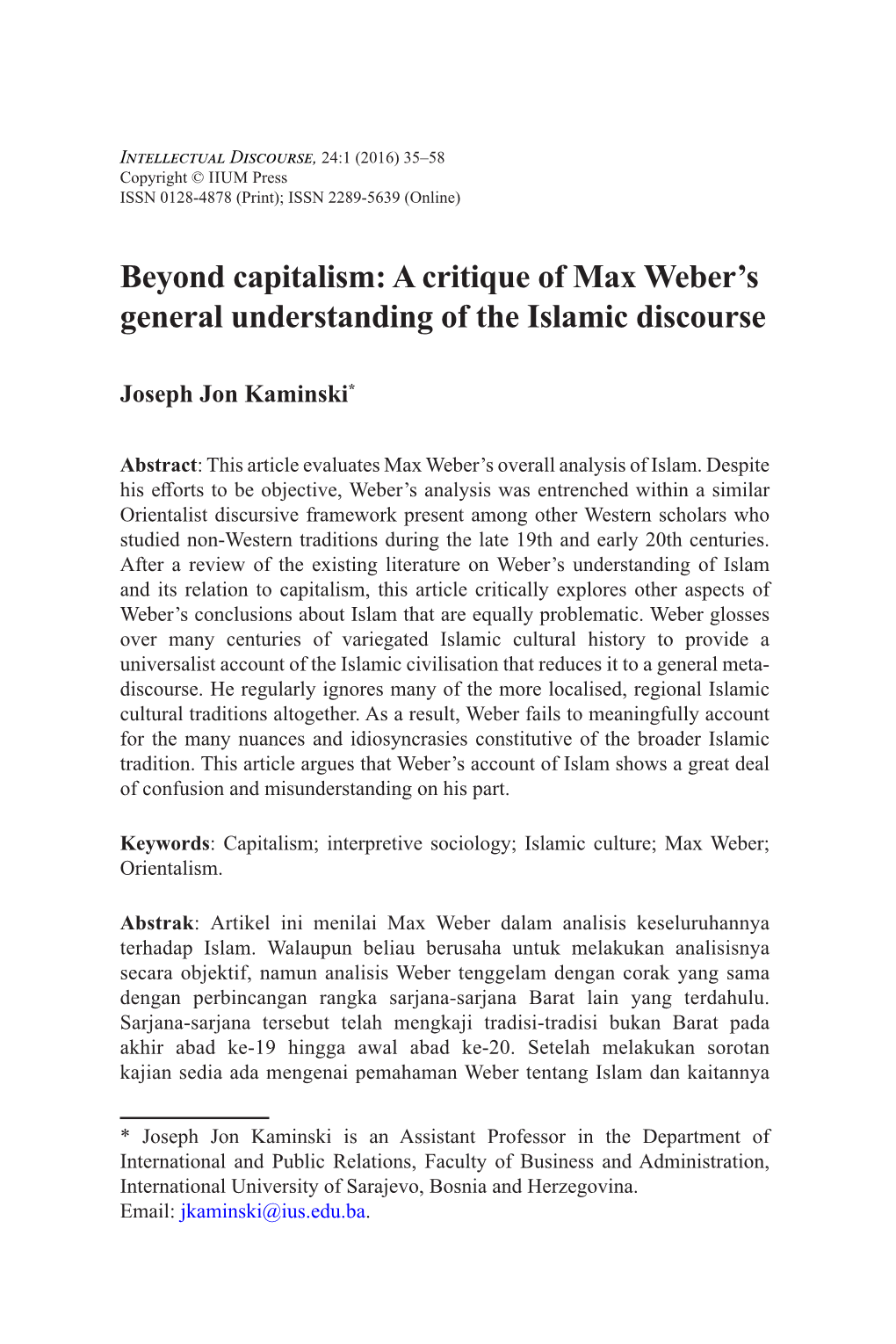 Beyond Capitalism: a Critique of Max Weber's