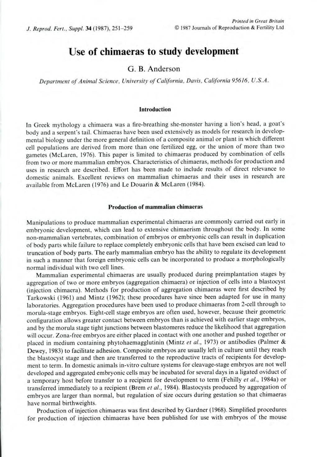 Use of Chimaeras to Study Development