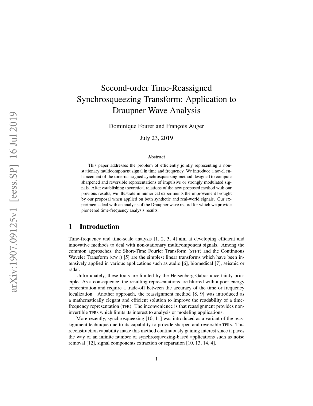 Second-Order Time-Reassigned Synchrosqueezing Transform: Application to Draupner Wave Analysis