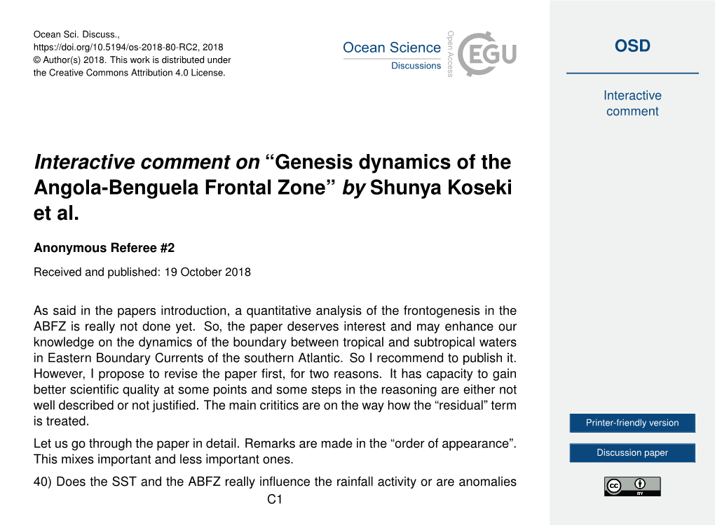 Genesis Dynamics of the Angola-Benguela Frontal Zone” by Shunya Koseki Et Al