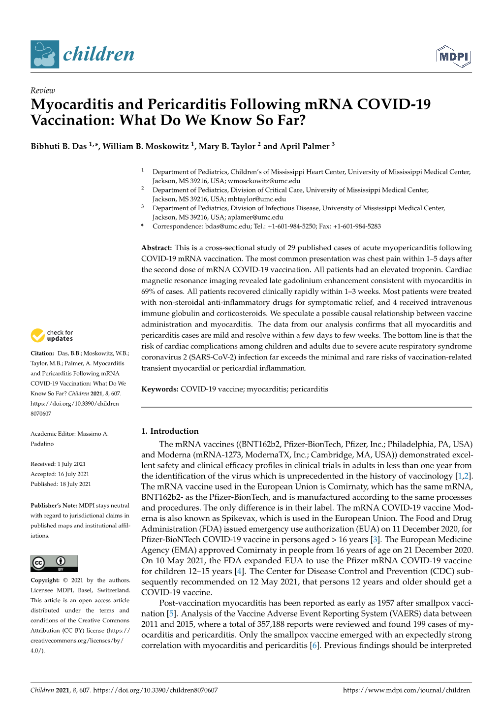 Myocarditis and Pericarditis Following Mrna COVID-19 Vaccination: What Do We Know So Far?