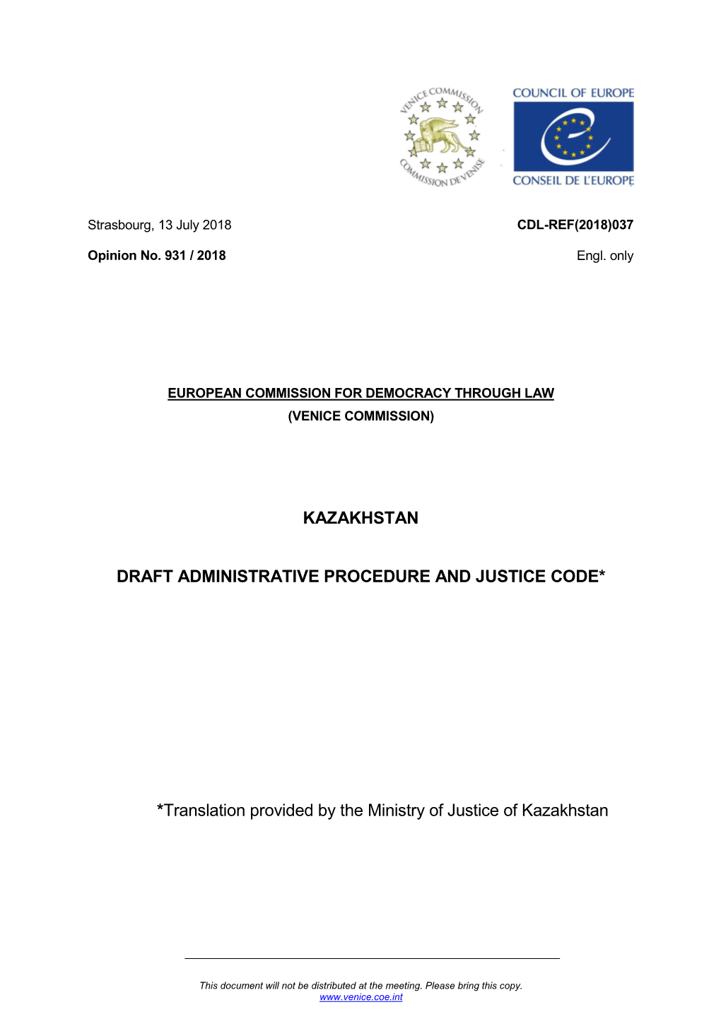 Kazakhstan Draft Administrative Procedure