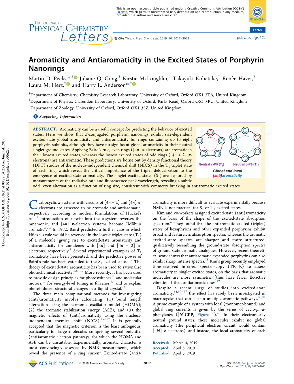 Aromaticity and Antiaromaticity in the Excited States of Porphyrin Nanorings † ‡ § † † Martin D