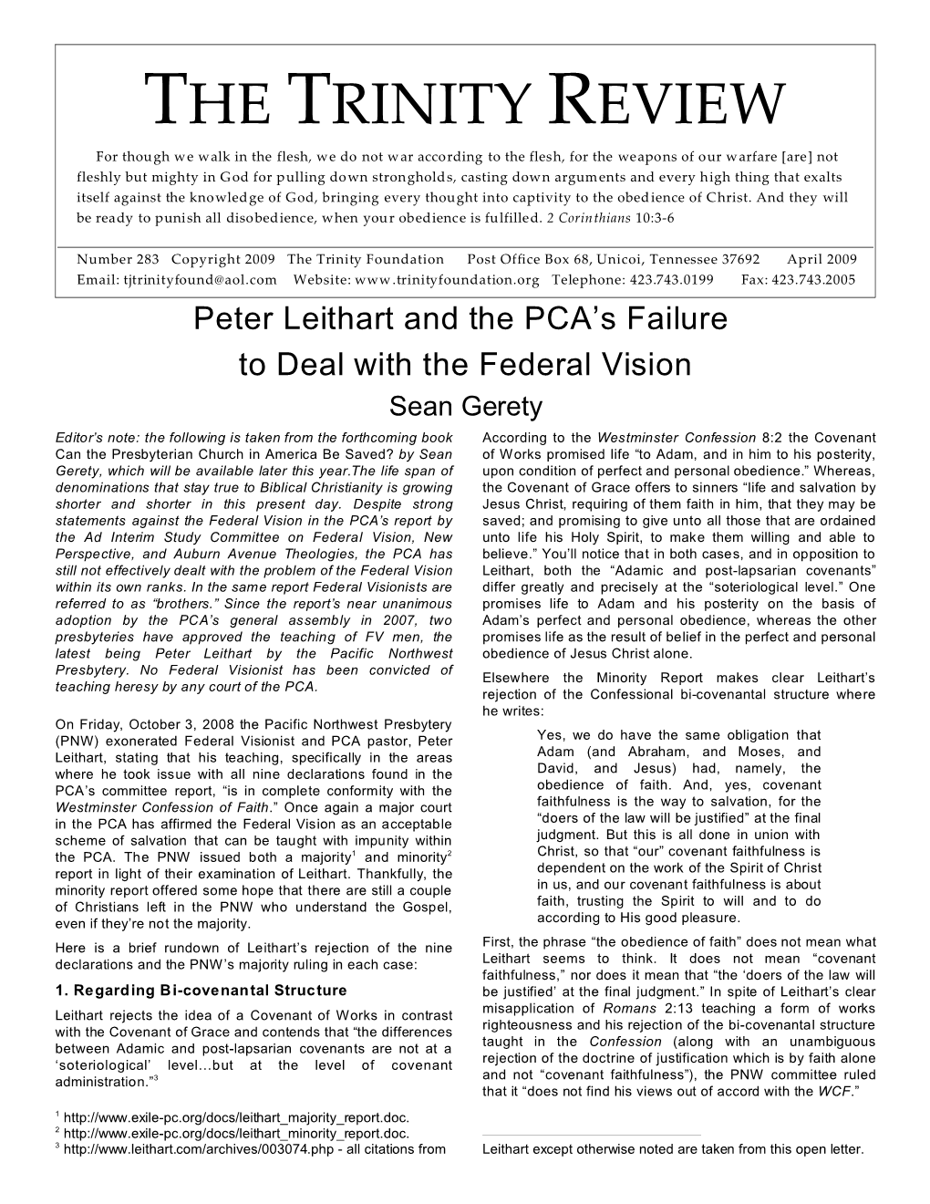 Peter Leithart and the PCA's Failure to Deal with the Federal Vision