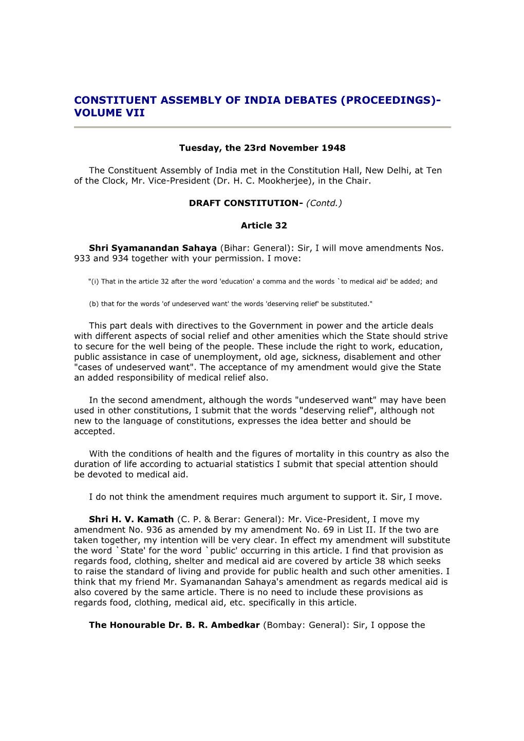 Constituent Assembly of India Debates (Proceedings)- Volume Vii