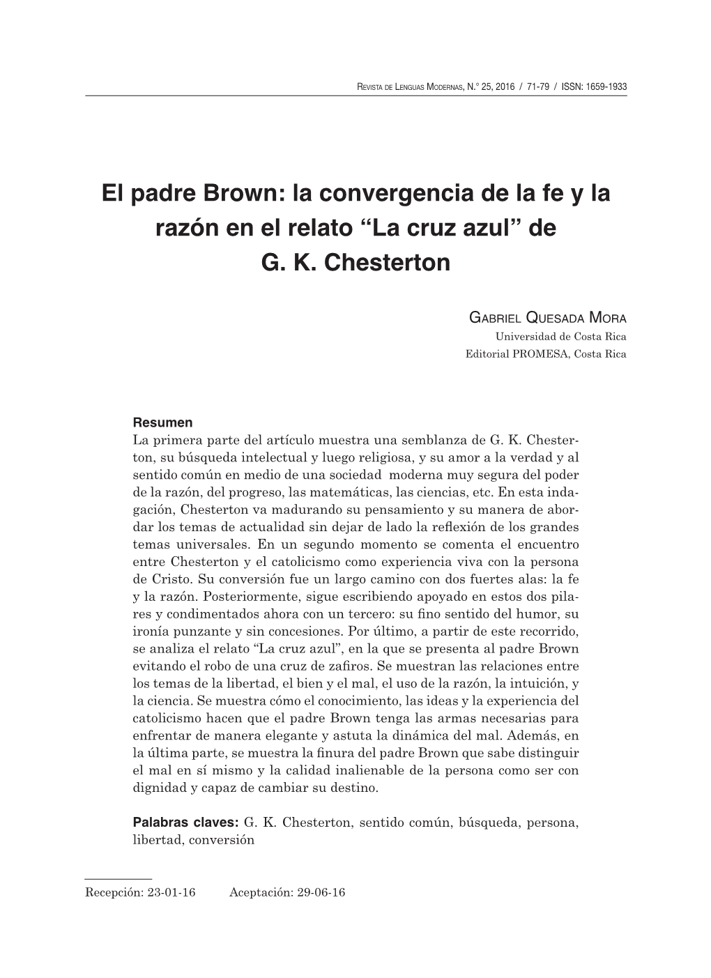 El Padre Brown: La Convergencia De La Fe Y La Razón En El Relato “La Cruz Azul” De G