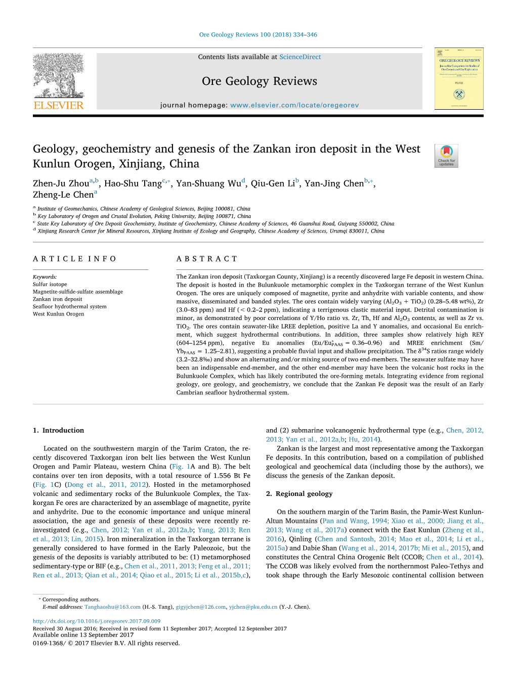 Geology, Geochemistry and Genesis of the Zankan Iron Deposit in the West