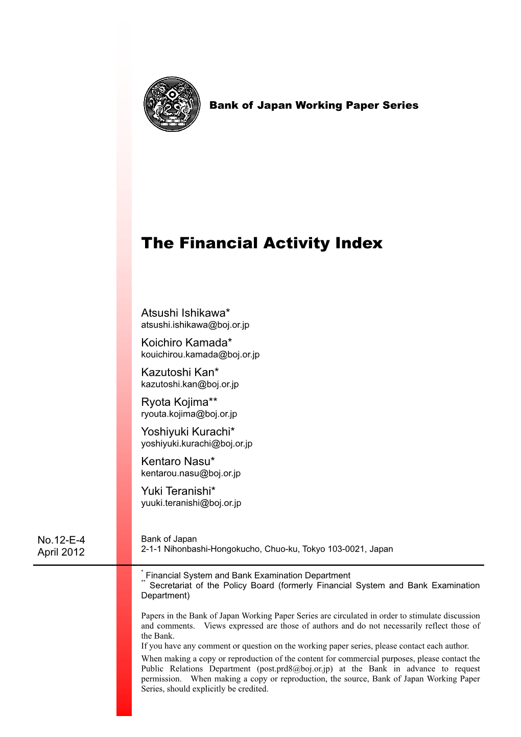 The Financial Activity Index